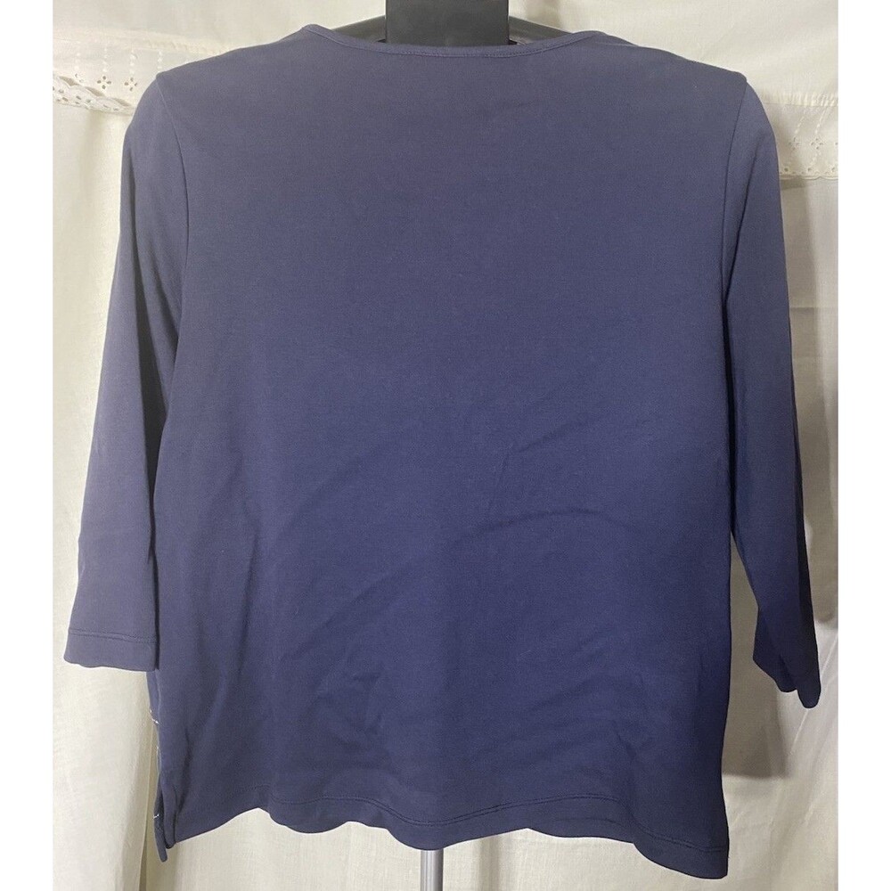 Alfred Dunner Navy Blue Knit Top Sequin Gold Embroidered 3/4 Sleeve Medium - Picture 4 of 6